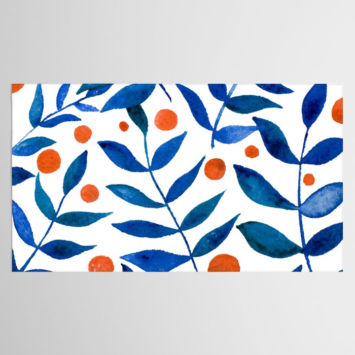 Watercolor berries and branches - blue and orange Tablecloth Gallery Image 2