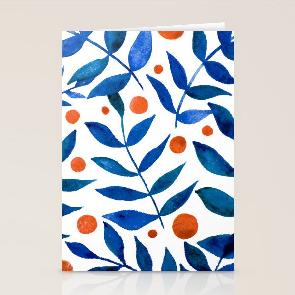 Watercolor berries and branches - blue and orange Stationery Card Gallery Image 2
