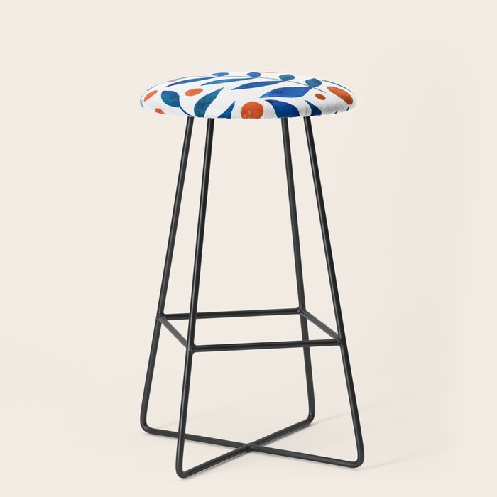 Watercolor berries and branches - blue and orange Stool Gallery Image 1