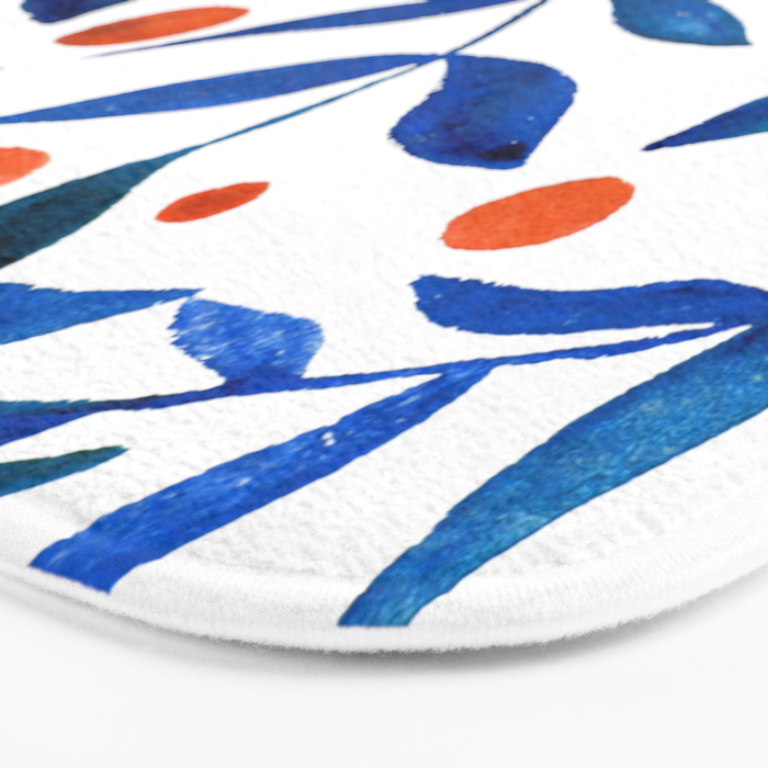 Watercolor berries and branches - blue and orange Bath Mat Gallery Image 3