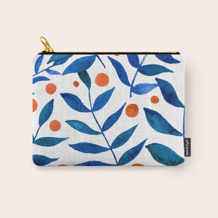 Watercolor berries and branches - blue and orange Carry All Pouch Gallery Image 1