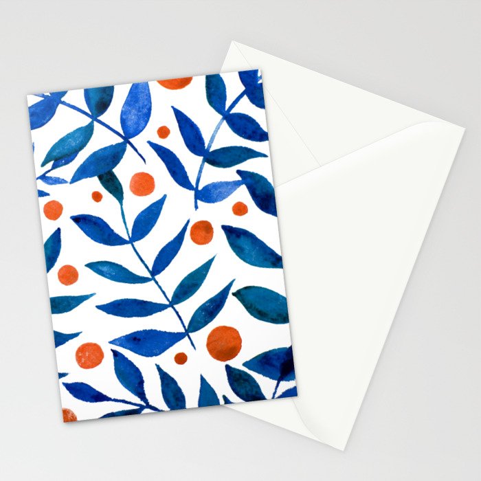 Watercolor berries and branches - blue and orange Stationery Card Gallery Image 2