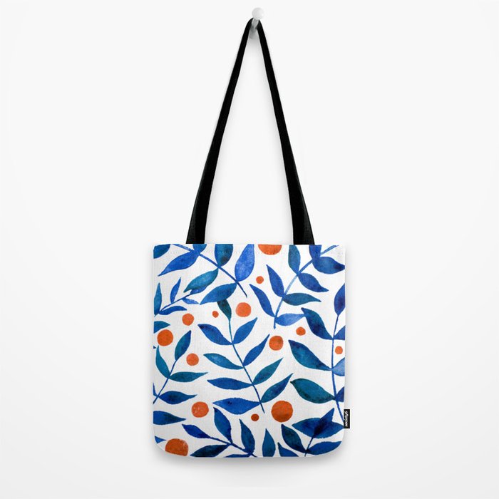 Watercolor berries and branches - blue and orange Tote Bag Gallery Image 2