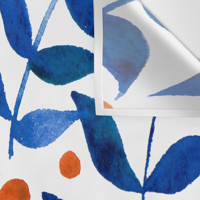 Watercolor berries and branches - blue and orange Wall Tapestry Gallery Image 3