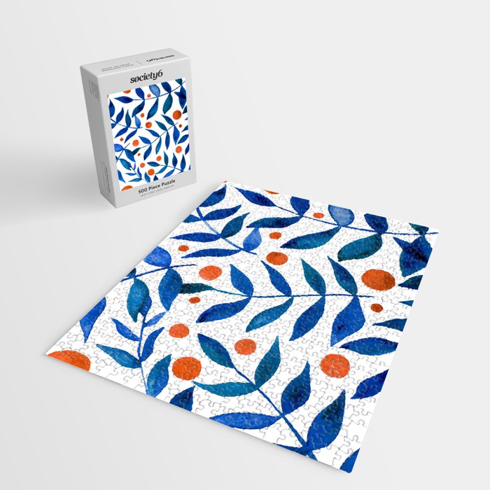 Watercolor berries and branches - blue and orange Jigsaw Puzzle Gallery Image 2