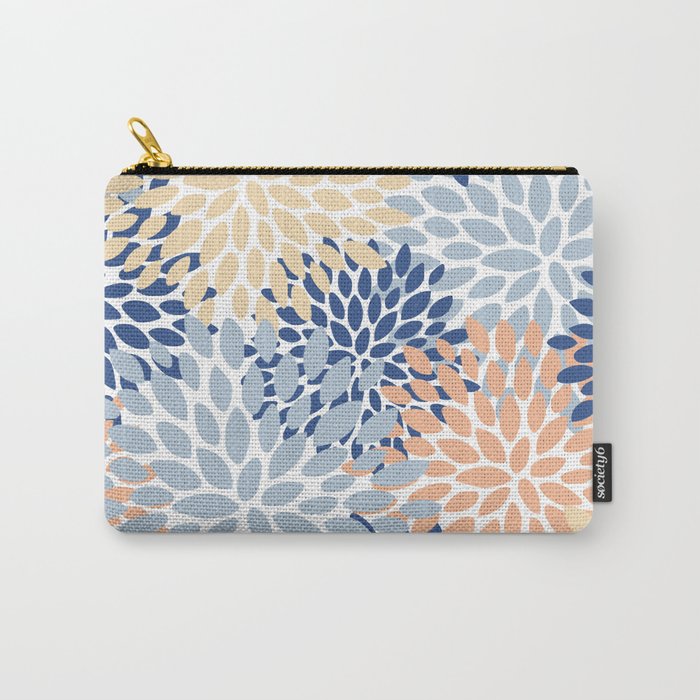 Festive, Floral Print, Coral, Peach, Light Blue, Navy Carry All Pouch Gallery Image 1