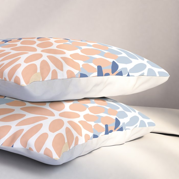 Festive, Floral Print, Coral, Peach, Light Blue, Navy Pillow Sham Gallery Image 3
