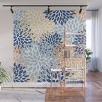 Festive, Floral Print, Coral, Peach, Light Blue, Navy Wall Mural Gallery Image 1