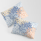 Festive, Floral Print, Coral, Peach, Light Blue, Navy Pillow Sham Gallery Image 3