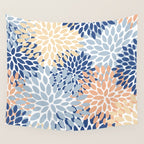 Festive, Floral Print, Coral, Peach, Light Blue, Navy Wall Tapestry Gallery Image 4