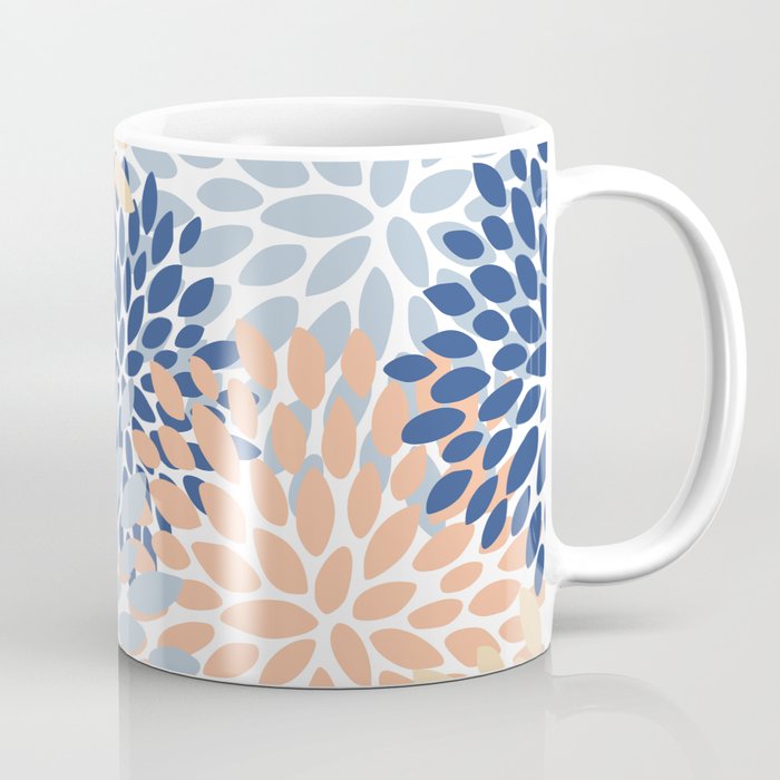 Festive, Floral Print, Coral, Peach, Light Blue, Navy Coffee Mug Gallery Image 1