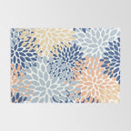 Festive, Floral Print, Coral, Peach, Light Blue, Navy Rug Gallery Image 2