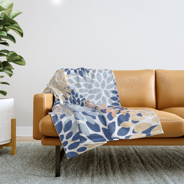 Festive, Floral Print, Coral, Peach, Light Blue, Navy Throw Blanket Gallery Image 1