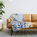 Festive, Floral Print, Coral, Peach, Light Blue, Navy Throw Blanket Gallery Image 1