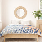 Festive, Floral Print, Coral, Peach, Light Blue, Navy Duvet Cover Gallery Image 3
