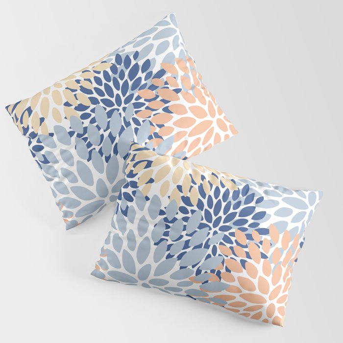 Festive, Floral Print, Coral, Peach, Light Blue, Navy Pillow Sham Gallery Image 1