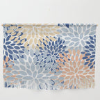 Festive, Floral Print, Coral, Peach, Light Blue, Navy Wall Hanging Gallery Image 1