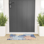 Festive, Floral Print, Coral, Peach, Light Blue, Navy Welcome Mat Gallery Image 3