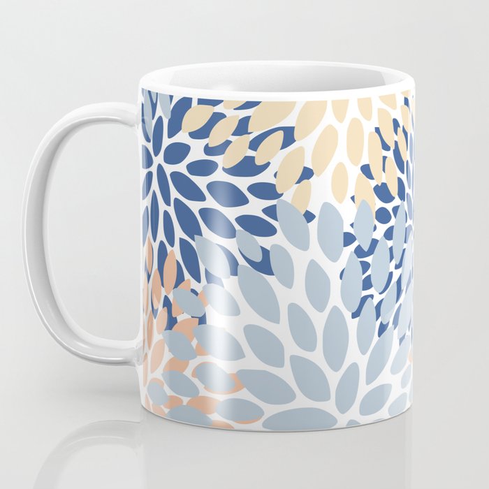 Festive, Floral Print, Coral, Peach, Light Blue, Navy Coffee Mug Gallery Image 3