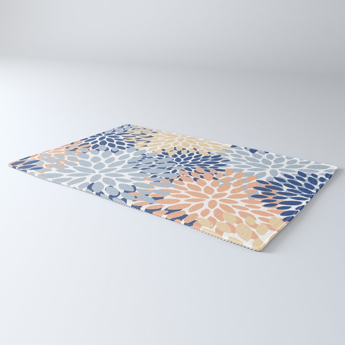 Festive, Floral Print, Coral, Peach, Light Blue, Navy Rug Gallery Image 3
