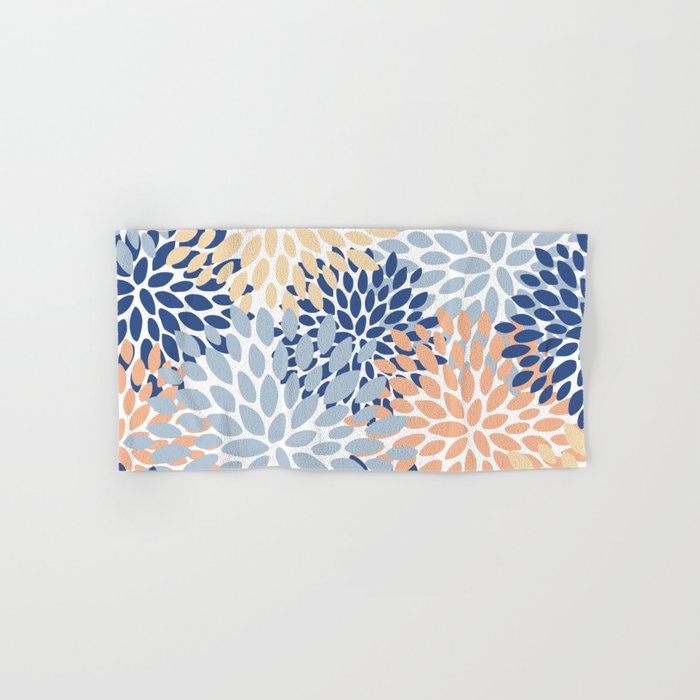 Festive, Floral Print, Coral, Peach, Light Blue, Navy Towels Gallery Image 1