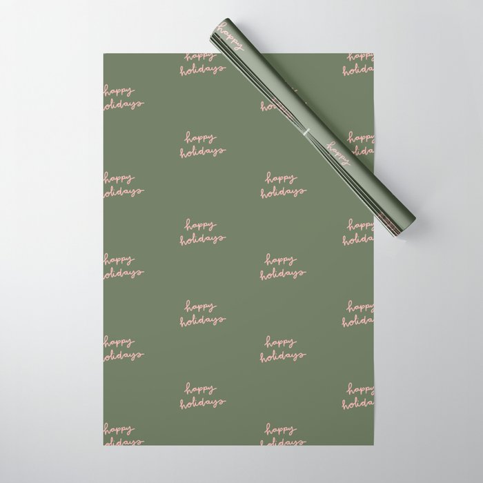Happy Holidays Green & Pink Wrapping Paper Gallery Image 1