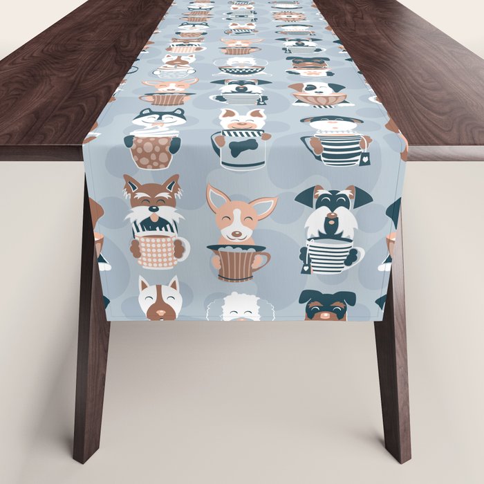 Doggie Coffee and Tea Time I // blue grey Table Runner Gallery Image 1