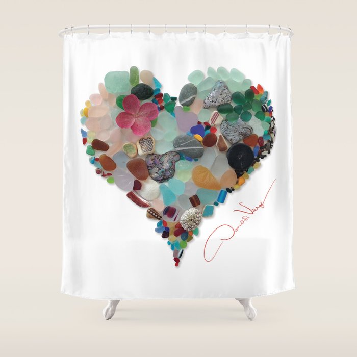 Love -  Sea Glass Heart A Unique Birthday & Fatherâs Day Gift Shower Curtain Gallery Image 1