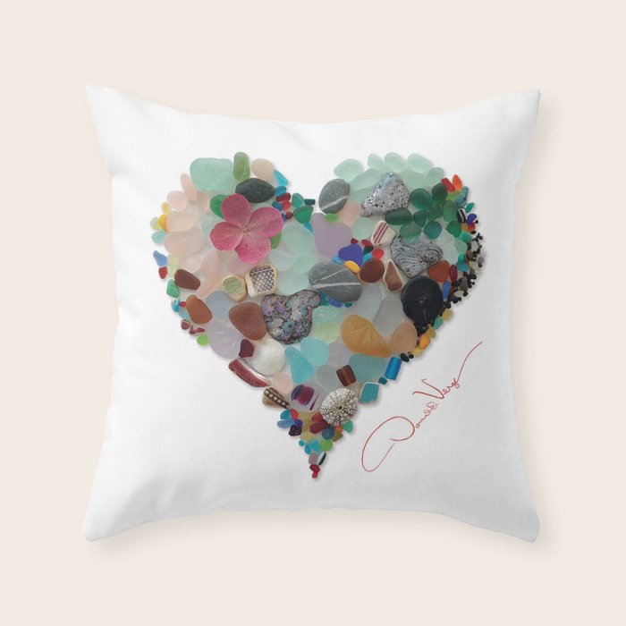 Love -  Sea Glass Heart A Unique Birthday & Fatherâs Day Gift Throw Pillow Gallery Image 1