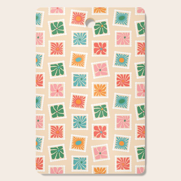 Vintage flower postage stamp pattern Cutting Board Gallery Image 1