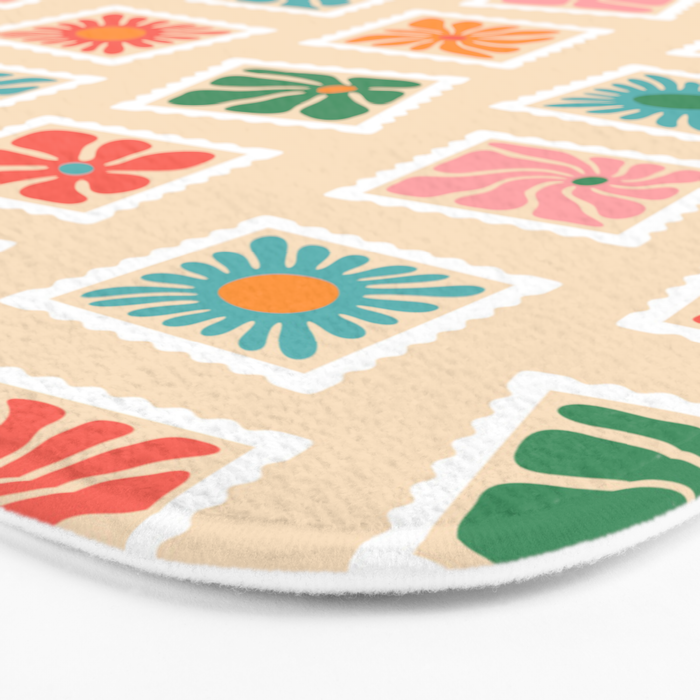 Vintage flower postage stamp pattern Bath Mat Gallery Image 3