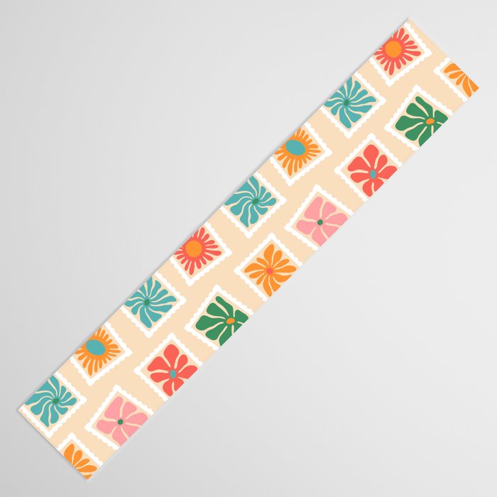 Vintage flower postage stamp pattern Table Runner Gallery Image 3