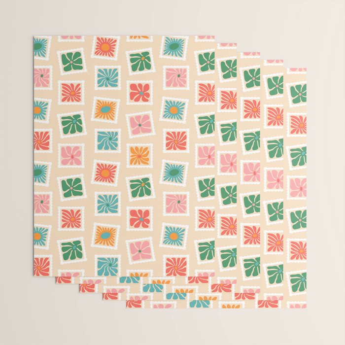 Vintage flower postage stamp pattern Wrapping Paper Gallery Image 3