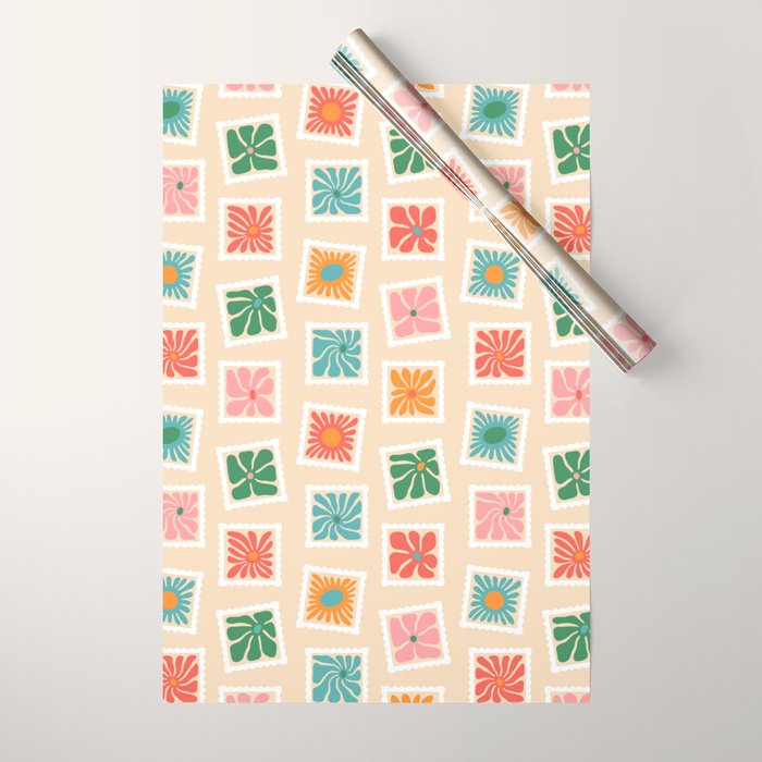 Vintage flower postage stamp pattern Wrapping Paper Gallery Image 1