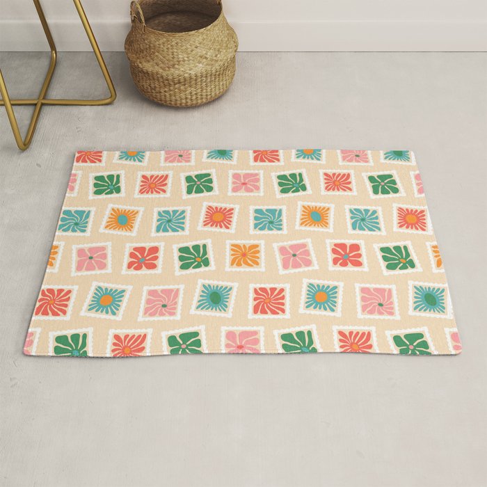 Vintage flower postage stamp pattern Rug Gallery Image 1