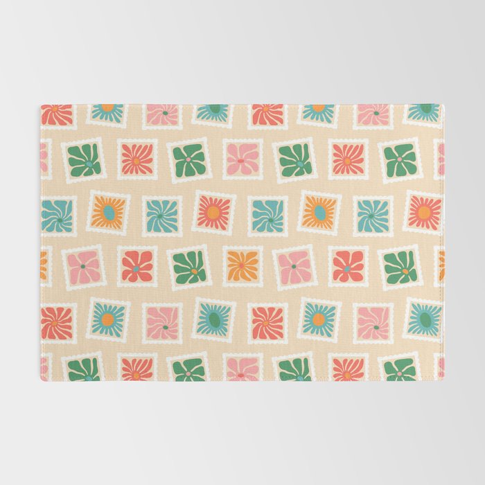 Vintage flower postage stamp pattern Rug Gallery Image 2