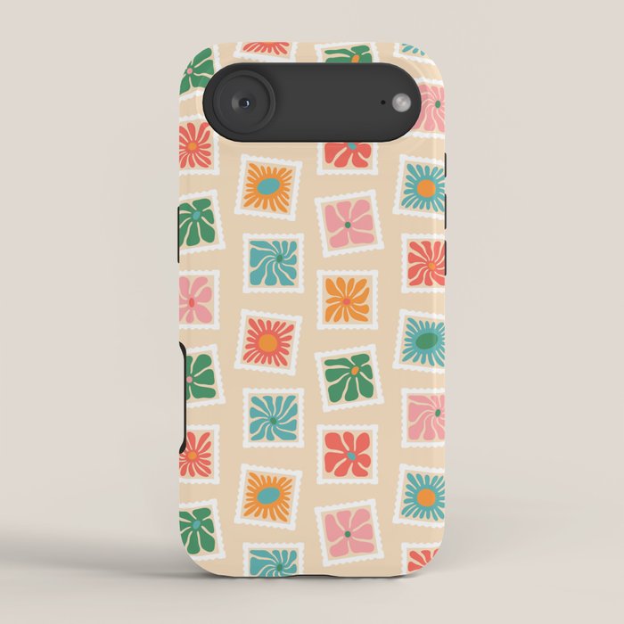 Vintage flower postage stamp pattern iPhone Case Gallery Image 2