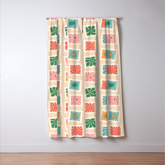 Vintage flower postage stamp pattern Window Curtain Gallery Image 3