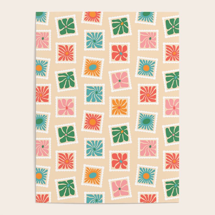Vintage flower postage stamp pattern Poster Gallery Image 4