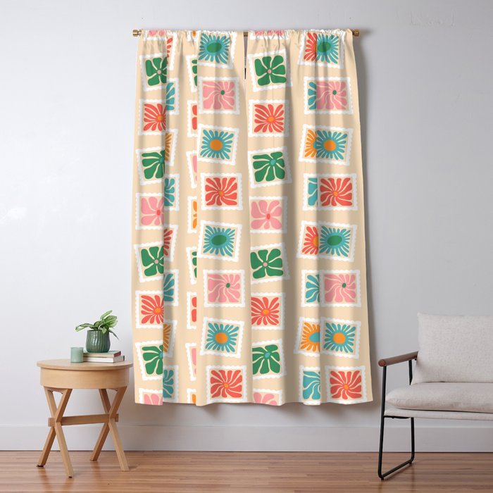 Vintage flower postage stamp pattern Window Curtain Gallery Image 5