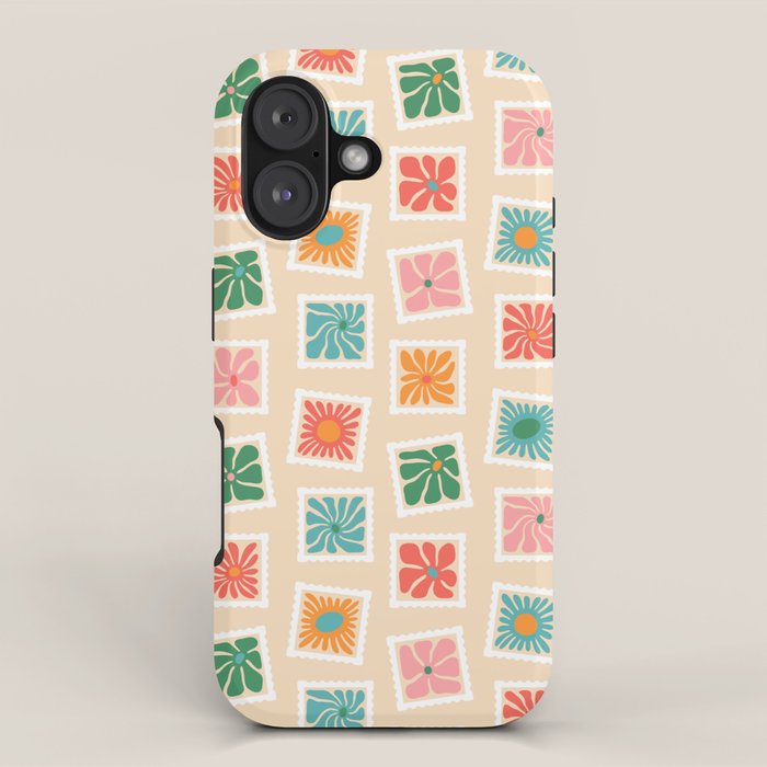 Vintage flower postage stamp pattern iPhone Case Gallery Image 1