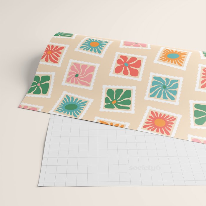 Vintage flower postage stamp pattern Wrapping Paper Gallery Image 2