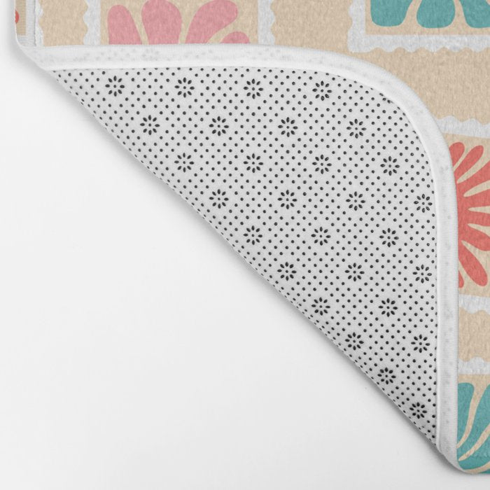 Vintage flower postage stamp pattern Bath Mat Gallery Image 2
