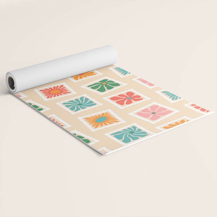 Vintage flower postage stamp pattern Yoga Mat Gallery Image 2