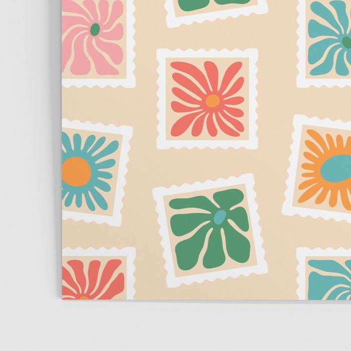 Vintage flower postage stamp pattern Poster Gallery Image 3