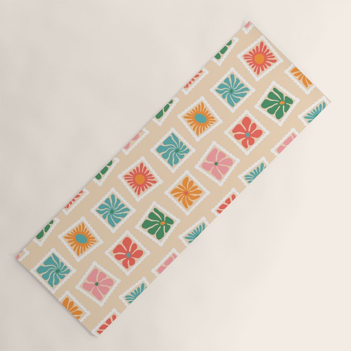 Vintage flower postage stamp pattern Yoga Mat Gallery Image 1
