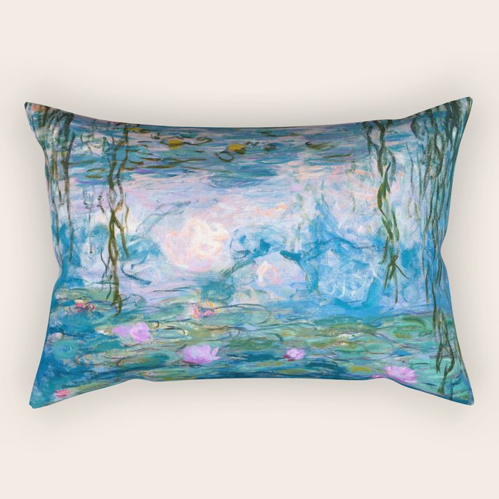 Water Lilies Monet Teal Rectangular Pillow Gallery Image 1