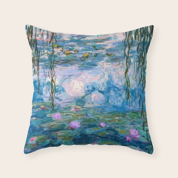 Water Lilies Monet Teal Throw Pillow Gallery Image 6
