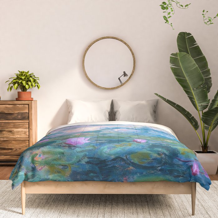 Water Lilies Monet Teal Comforter Gallery Image 3
