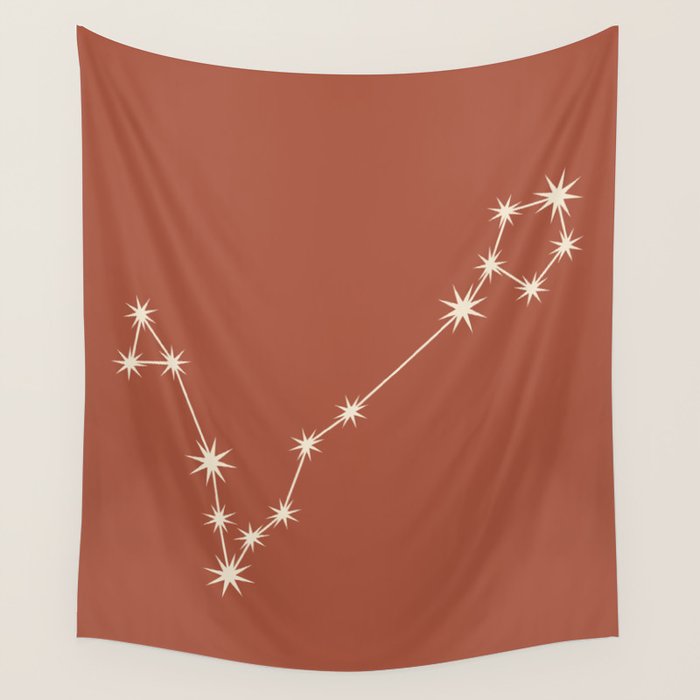 Pisces Zodiac Star Constellation Line Art Terracotta Red Wall Tapestry Gallery Image 4